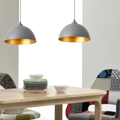 Lot De 2 Lampes à Suspension éclairage Intérieur Hauteur Réglable Métal E27 Diamètre 30 Cm Gris Doré lux.pro