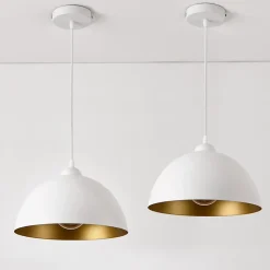 Lot de 2 Lampes à Suspension E27 Métal Diamètre 30 cm Blanc Doré lux.pro