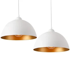 Lot de 2 Lampes à Suspension E27 Métal Diamètre 30 cm Blanc Doré lux.pro