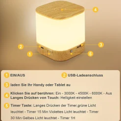 Lot de 2 lampes de table led nettlife avec 3 températures de couleur, lampe de chevet, batterie 3600 mah, chargement usb