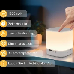 Lot de 2 lampes de table led nettlife avec batterie rechargeable de 1800 mah, variateur tactile 3000-6500 k avec 3 températures