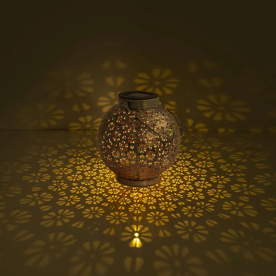 Lot de 2 lampes LED décoratives solaires D: 18 cm Décoration extérieure en métal argenté avec LED intégrées