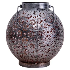 Lot de 2 lampes LED décoratives solaires D: 18 cm Décoration extérieure en métal argenté avec LED intégrées