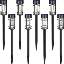 Lot de 8 lampes solaires extérieures, éclairage LED - Noir - Linxor