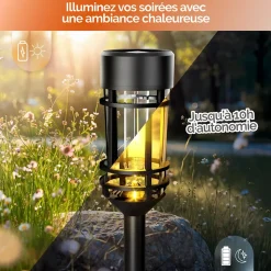 Lot de 4 lampes solaires extérieures, éclairage LED - Noir - Linxor
