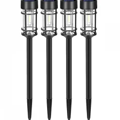 Lot de 4 lampes solaires extérieures, éclairage LED - Noir - Linxor