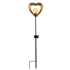 Lot de 2 lampes solaires LED cœur avec piquet de terre jardin terrasse métal noir or hauteur 59cm
