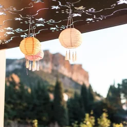 Lot de 3 lampions solaires - LUMISKY - SHANGRI LA - H20 cm - Rose, creme et orange - LED blanc chaud