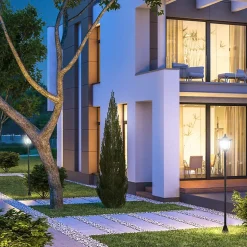 Lot de 2 luminaires extérieurs solaires lampadaires lanternes classiques LED 15 Lm dia. 18,5 x 129H cm noir