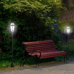 Lot de 2 luminaires extérieurs solaires lampadaires lanternes classiques LED 15 Lm dia. 18,5 x 129H cm noir