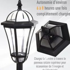 Lot de 2 luminaires extérieurs solaires lampadaires lanternes classiques LED 15 Lm dia. 18,5 x 129H cm noir