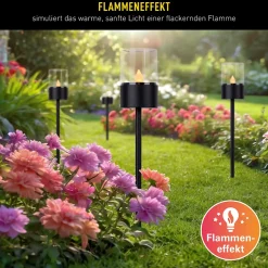 Lot de 4 piques décoratives solaires FUEGO avec effet flamme H : 37 cm