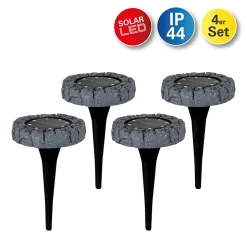 Lot de 4 piquets de terre solaires à LED 'KIAN' , pour l'extérieur, lampe de sol en plastique gris, avec LED intégrée