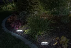 Lot de 4 piquets de terre solaires à LED 'KIAN' , pour l'extérieur, lampe de sol en plastique gris, avec LED intégrée