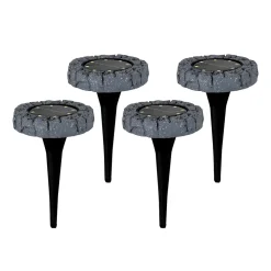 Lot de 4 piquets de terre solaires à LED 'KIAN' , pour l'extérieur, lampe de sol en plastique gris, avec LED intégrée