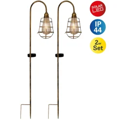 Lot de 2 piquets de terre LED décoratifs solaires GITTI extérieur métal plastique laiton vieilli LED intégrée H 76,5cm