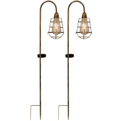 Lot de 2 piquets de terre LED décoratifs solaires GITTI extérieur métal plastique laiton vieilli LED intégrée H 76,5cm