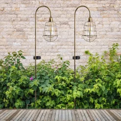 Lot de 2 piquets de terre LED décoratifs solaires GITTI extérieur métal plastique laiton vieilli LED intégrée H 76,5cm