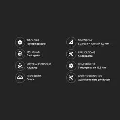 Lot de 5 Profilés LED de 2 mètres Intégrés dans la Plaque de Plâtre Convient aux Bandes LED jusqu'à 12,4 mm