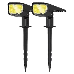 Lot de 2 Projecteur Paysagiste Solaire Extérieur Haute luminosité, Mural et sur Piquet, Jaune 3000K