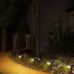 Lot de 2 Projecteur Paysagiste Solaire Extérieur Haute luminosité, Mural et sur Piquet, Jaune 3000K