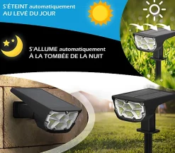 Lot de 4 Projecteur Paysagiste Solaire Extérieur Haute luminosité Mural et sur Piquet Blanc 6000K