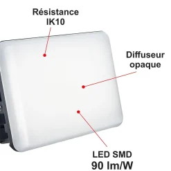 Lot de 4 projecteurs LED 30W/IP65/IK10/2700lm/3000K connexion directe - sans câble - garantie 5 ans