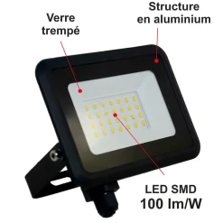 Lot de 5 projecteurs LED 10W /IP65/1000lm/3000K connexion directe - sans câble - garantie 5 ans