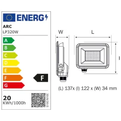 Lot de 5 projecteurs LED 20W/IP65/IK10/1800lm/3000K connexion directe - sans câble - garantie 5 ans