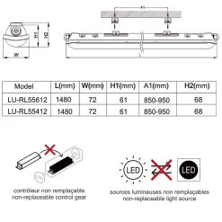 Lot de 12 réglettes LED étanche 1500mm 55W 6600 LM 4000K IP65 - interconnectable - garantie 5 ans