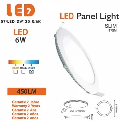 Lot de 20 Spot Encastrable Led Downlight Panel Extra plat 6w Blanc Froid 6000k, Diamètre : 120mm