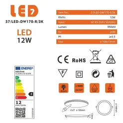 Lot de 3 Spot Encastrable Led Downlight Panel Extra plat 12w Blanc Chaud 3000k, Diamètre : 168mm
