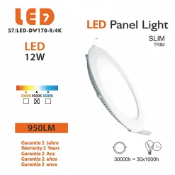 Lot de 3 Spot Encastrable Led Downlight Panel Extra plat 12w Blanc Neutre 4000k, Diamètre : 168mm