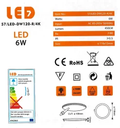 Lot de 10 Spot Encastrable Led Downlight Panel Extra plat 6w Blanc Neutre 4000k, Diamètre 120mm