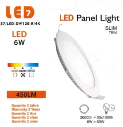 Lot de 3 Spot Encastrable Led Downlight Panel Extra plat 6w Blanc Neutre 4000k, Diamètre : 120mm