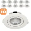 Lot de 10 spots COB LED encastrables rond blanc orientables 10W IP20 4000K