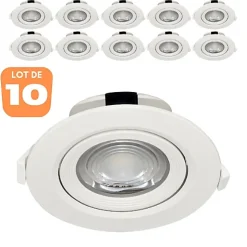 Lot de 10 spots COB LED encastrables rond blanc orientables 10W IP20 4000K