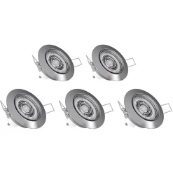 Lot de 5 Spots Encastrés Metal brossé - ORIENTABLE - Ampoule LED GU10 incluses - cons. 5W (eq. 50W) - 345 lumens - Blanc chaud