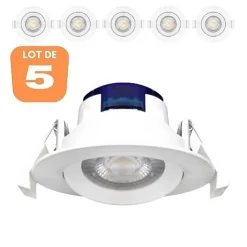 Lot de 5 Spots LED encastrables rond blanc 5W IP20 6500K