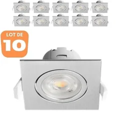 Lot de 10 Spots LED encastrables 3en1 carré alu 7W IP20