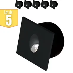 Lot de 5 Spots LED muraux carré noir 3W 4000K