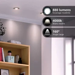 Lot de 5 spots noirs encastrables LED avec ampoules incluses, culot GU10, 345 Lumens, équivalence 50 W, 4000K, Blanc neutre