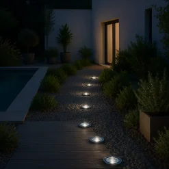 Lot de 8 spots solaires ronds DECKY Argent Acier inoxydable D12cm