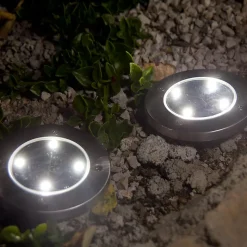 Lot de 8 spots solaires ronds DECKY Argent Acier inoxydable D12cm