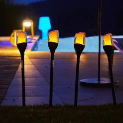 Lot de 4 torches solaires FARELY Noir Plastique H80 cm