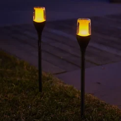 Lot de 4 torches solaires FARELY Noir Plastique H80 cm