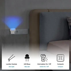 Lot de 2 Veilleuses LED bleues FISHTEC 1W 60x65mm - Prise Secteur - Lumière bleue apaisante