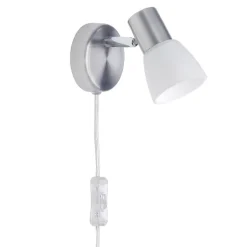 LUCA Applique murale avec interrupteur tirette, acier/chrome/blanc, métal/verre - E14 40W - ampoule non incluse