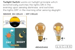 Lucide A60 TWILIGHT SENSOR - Ampoule filament - 6 cm - LED - E27 - 1x4W 2200K - Détecteur Jour/Nuit - Ambre