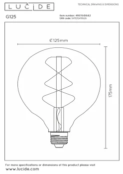 Lucide G125 - Ampoule filament - 12,5 cm - LED Dim. - E27 - 1x8W 2700K - Ambre
